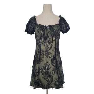 Cider Floral Lace Overlay Babydoll Milkmaid Mini Dress Sz M Whimsigoth Fairy